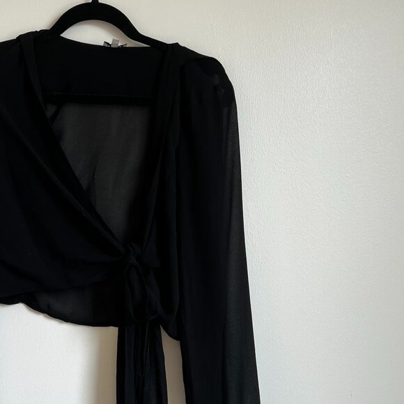 Long Sleeve Sheer Tie Front Blouse - Picture 4 of 4